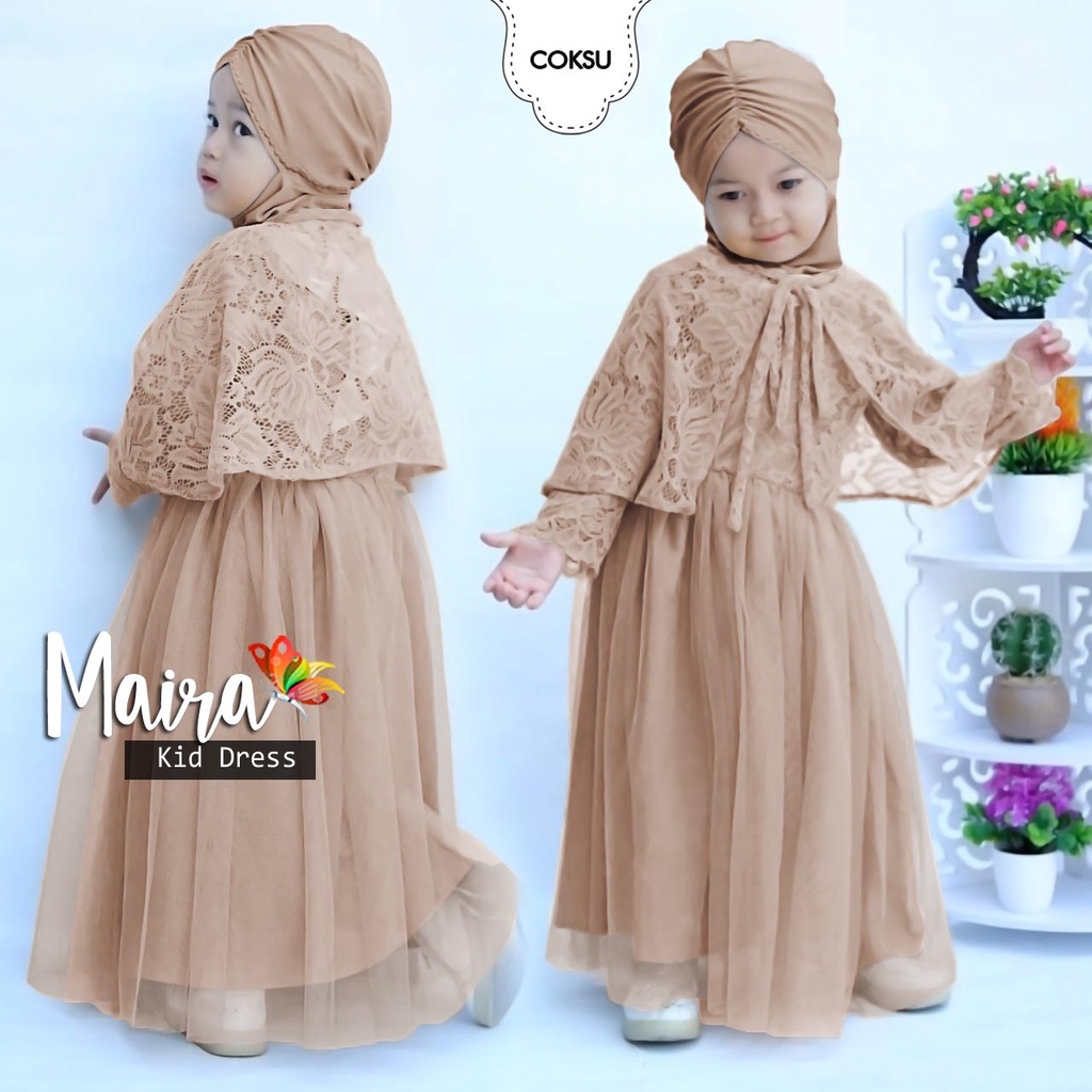 MAIRA DRESS BRUKAT KID / GAMIS MUSLIM BROKAT ANAK PEREMPUAN CANTIK KID MAIRA 2-4th-5-6th TAHUN MAXY DRESS CEWEK BRUKAT IMPORT TILE FURING / DRESS BRUKAT PESTA