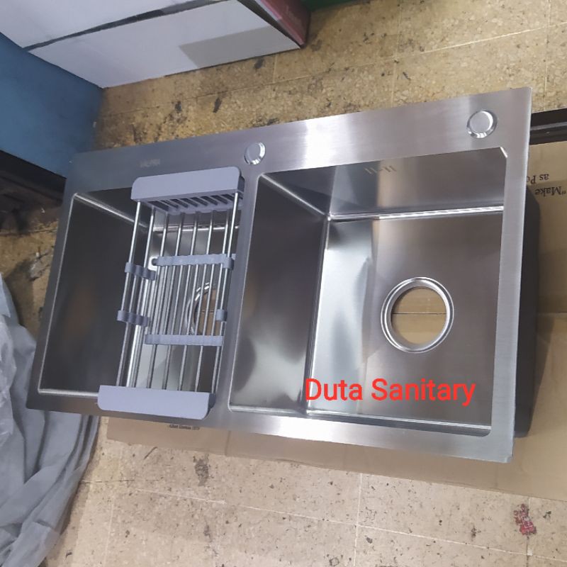 Kitchen sink kotak 2 lubang 8245 stainless/ Bak cuci piring stainless 8245 2 lubang kotak