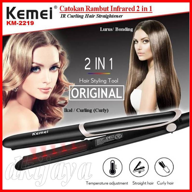 Catokan Rambut Kemei 2219 Catok Rambut Premium 2 in 1 IR Curly Bonding KM2219 KM531 KM532 ORIGINAL