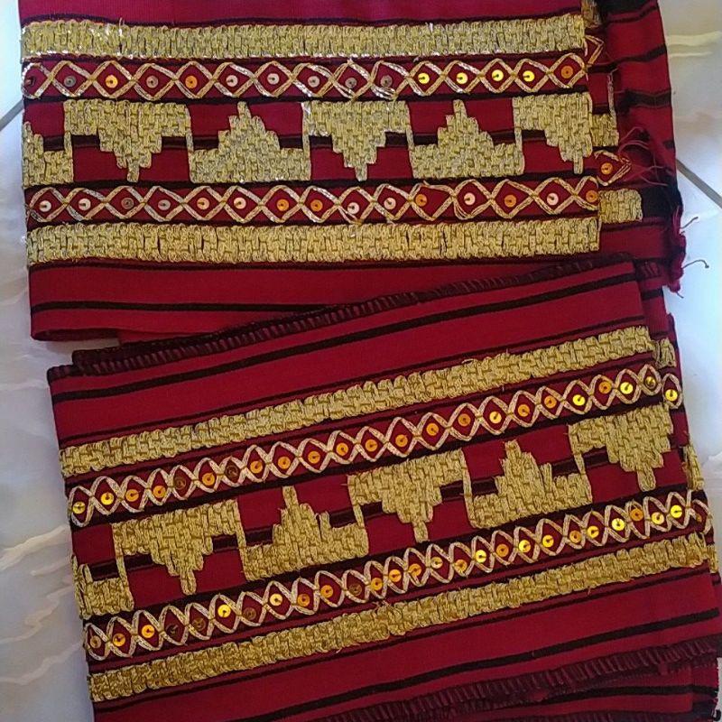 Bisban / Selendang Tapis Lampung Motif Abung Murah-Tajuk Payet Merah
