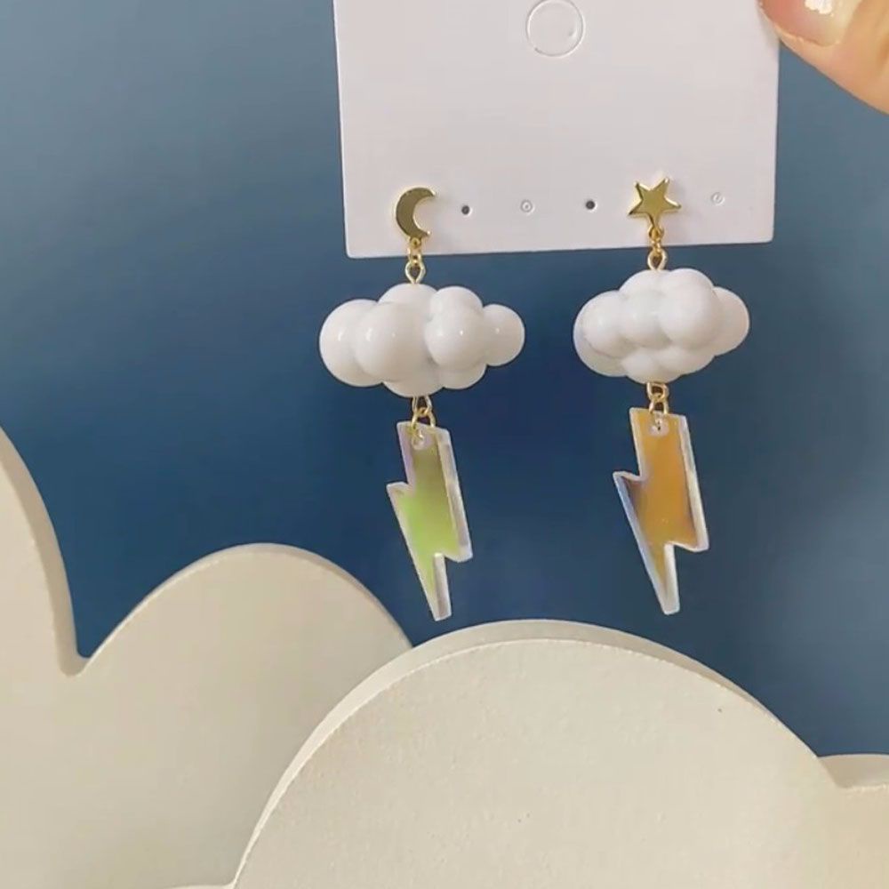 Needway  Gift Cloud Dangle Earrings Trendy Ear Studs Clip Earrings White Women Girls Korean Cute Sweet Lovely Simple Cartoon Pendant Ear Clip