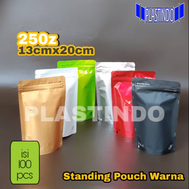 Isi 100 Pcs Standing Pouch Super Aluminium Foil 250 gram 13x20