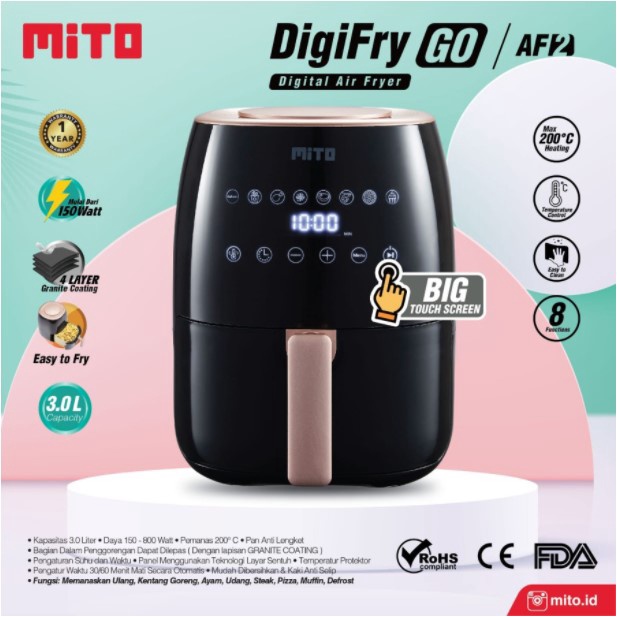 Digital Air Fryer Mito Mitochiba Digifry AF2 3 Liter Low Watt AF-2