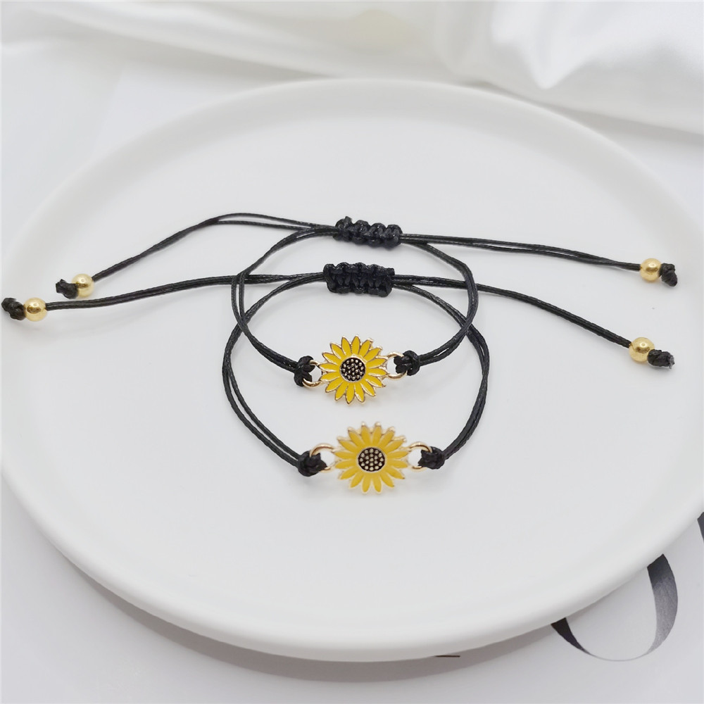 Woven Sunflower Chrysanthemum Friendship Rope Bracelet Daisy Couple Bracelet