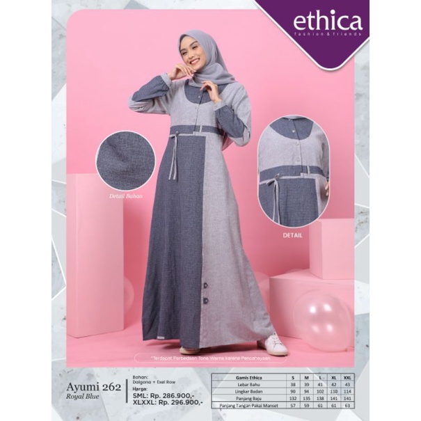 Gamis Premium Ayumi 262 by Ethica|Gamis Polos Kombinasi Motif|Gamis Basic|Gamis Casual Adem|Gamis Bu