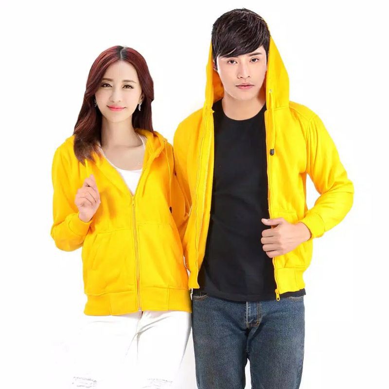 JAKET POLOS HOODIE ZIPPER KUNING RESLETING - Kuning, L