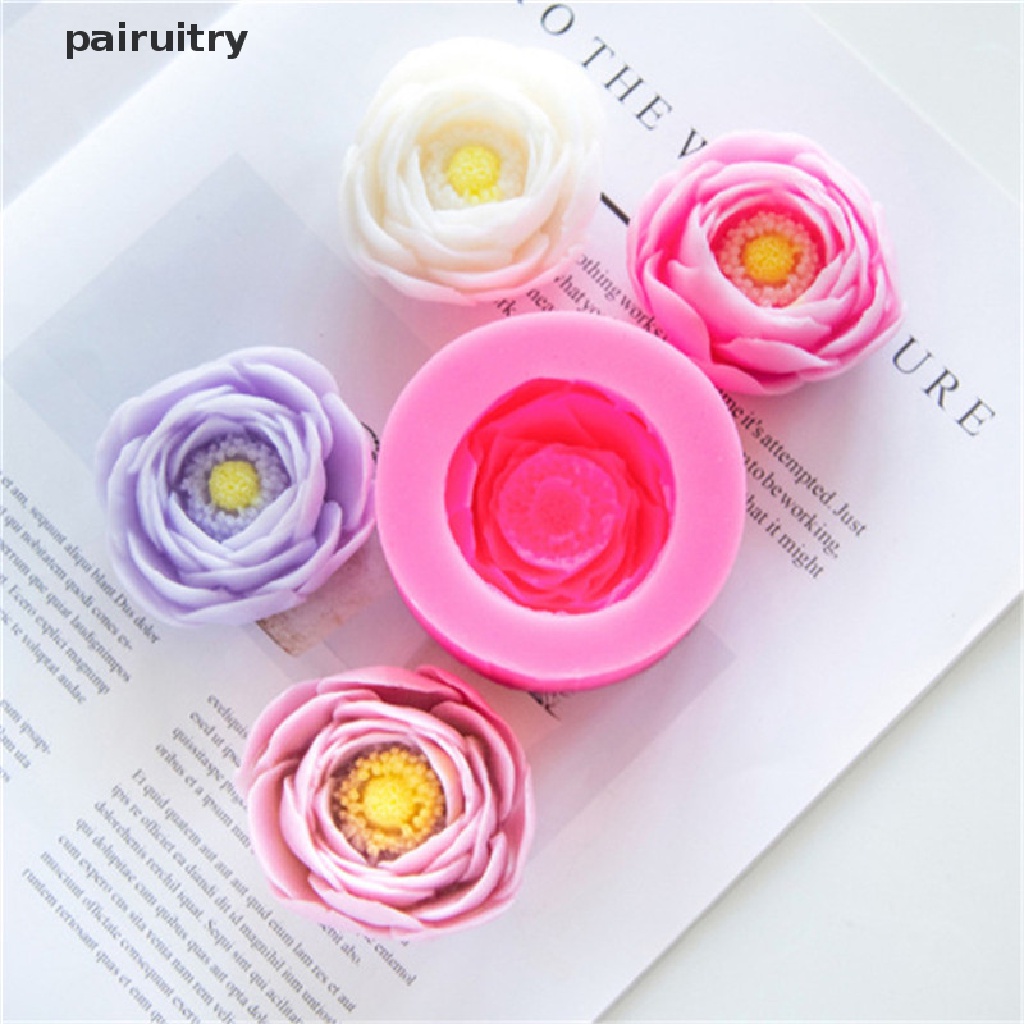 Cetakan Lilin / Sabun Handmade Bentuk Bunga Peony Bahan Silikon Untuk Dekorasi Kue