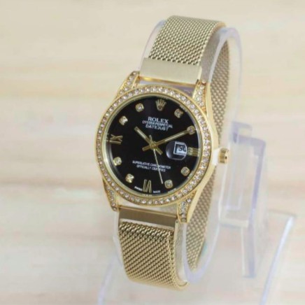 BAJ JAM TANGAN MURAH ROLEX PASIR RANTAI TANGGAL MAGNET PREMIUM ANALOG FASHION // RX014