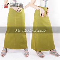 Rok Zetha Panjang Wanita Warna Denim Lumut | Rok Kerja Kantor | Rok Denim | Rok Model A - Line | Rok