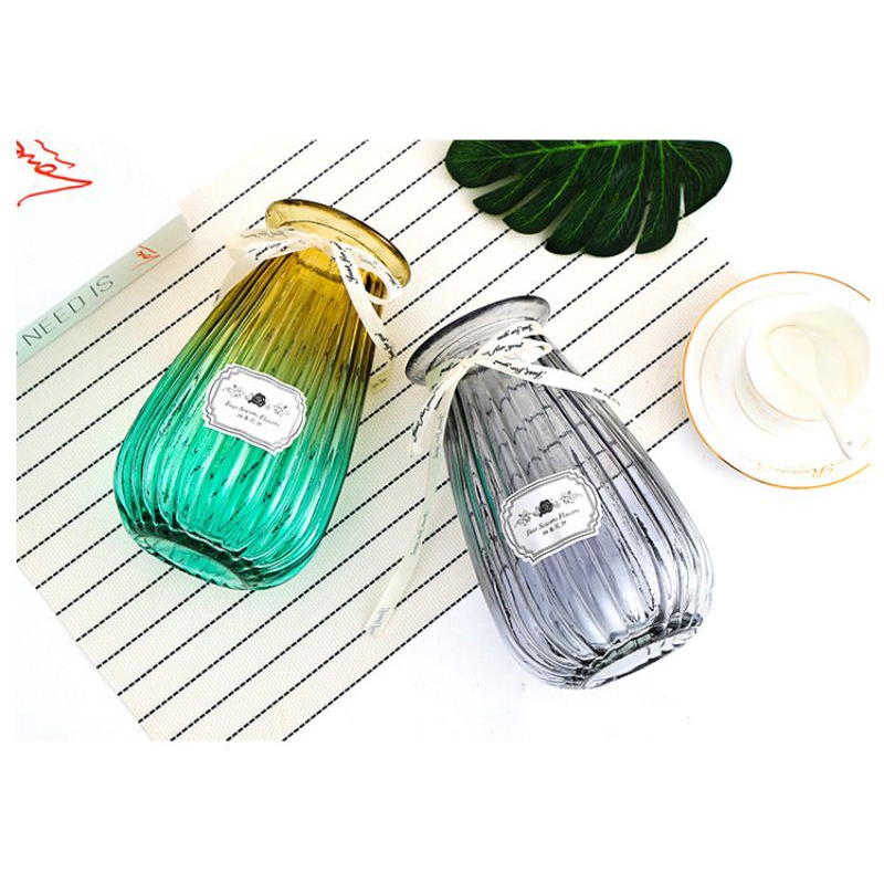 Vas bunga kaca transparant bening gradasi warna duo color kuaci