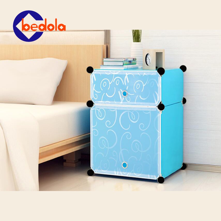 Bedola Lemari plastik rak buku susun bedside table anti air  2 pintu/kotak