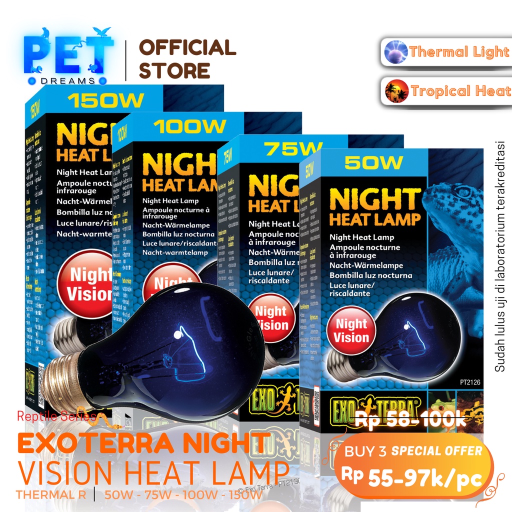 PROMO EXOTERRA NIGHT HEAT LAMP LAMPU PENGHANGAT MALAM REPTIL REPTILE TORTO KURA SULCATA KADAL