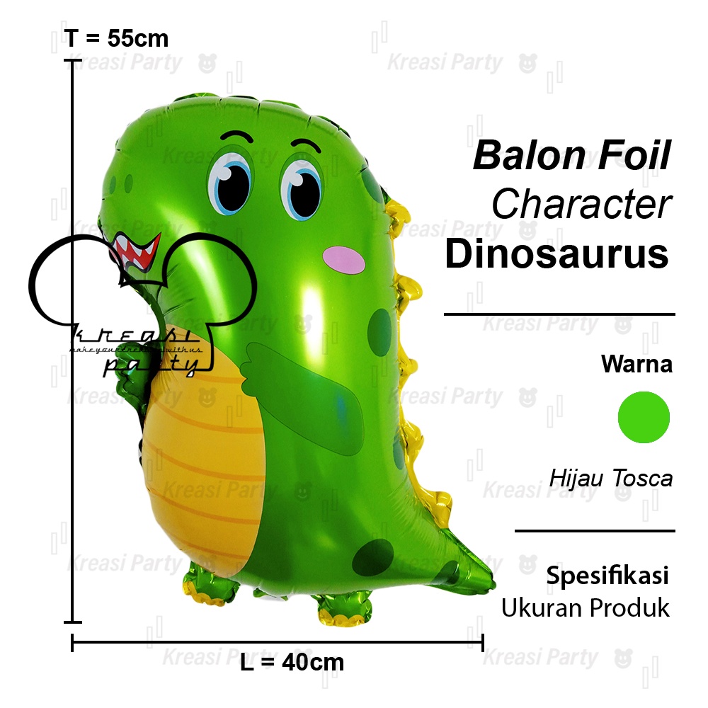 Balon Karakter Dino Cute Hijau / Balon Dino Lucu / Balon Dino Kartun