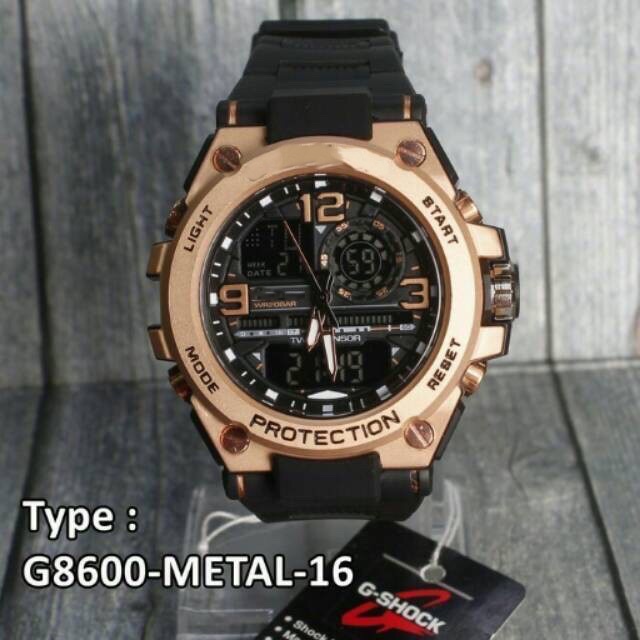 JAM TANGAN RUBBER PRIA CASI* G-SHOC* GST-8600 G-8600 DUAL-TIME METAL TANHAN AIR  FREE BATERAI G7