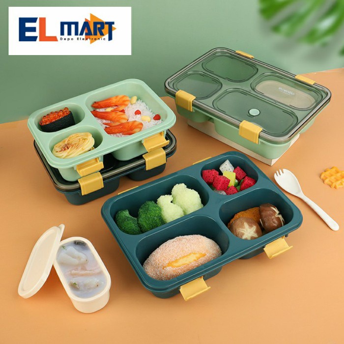 Kotak Lunch Box Bento Sekat 3 Bekal Anti Tumpah Free Sendok LB02