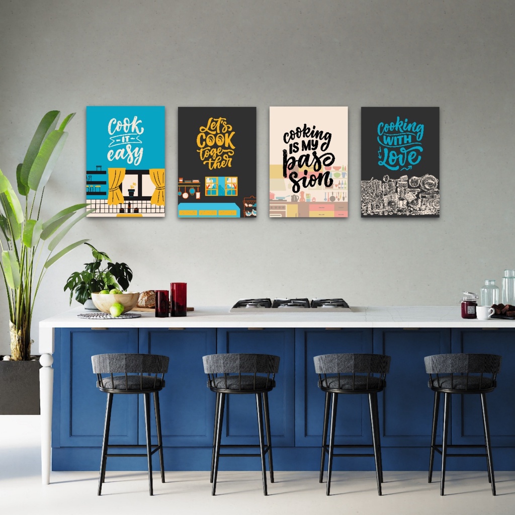 Hiasan Dinding Estetik - Pajangan Dapur Tema Biru Navy - Dekorasi Dapur Minimalis - Pajangan Dinding Quote Memasak - Walldecor Untuk Dapur Ukuran Besar - A29