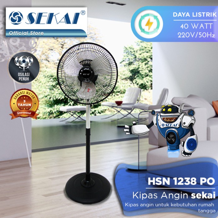 SEKAI Metal Stand Fan HSN1238PO Kipas Angin 12 Inch HSN 1238 PO