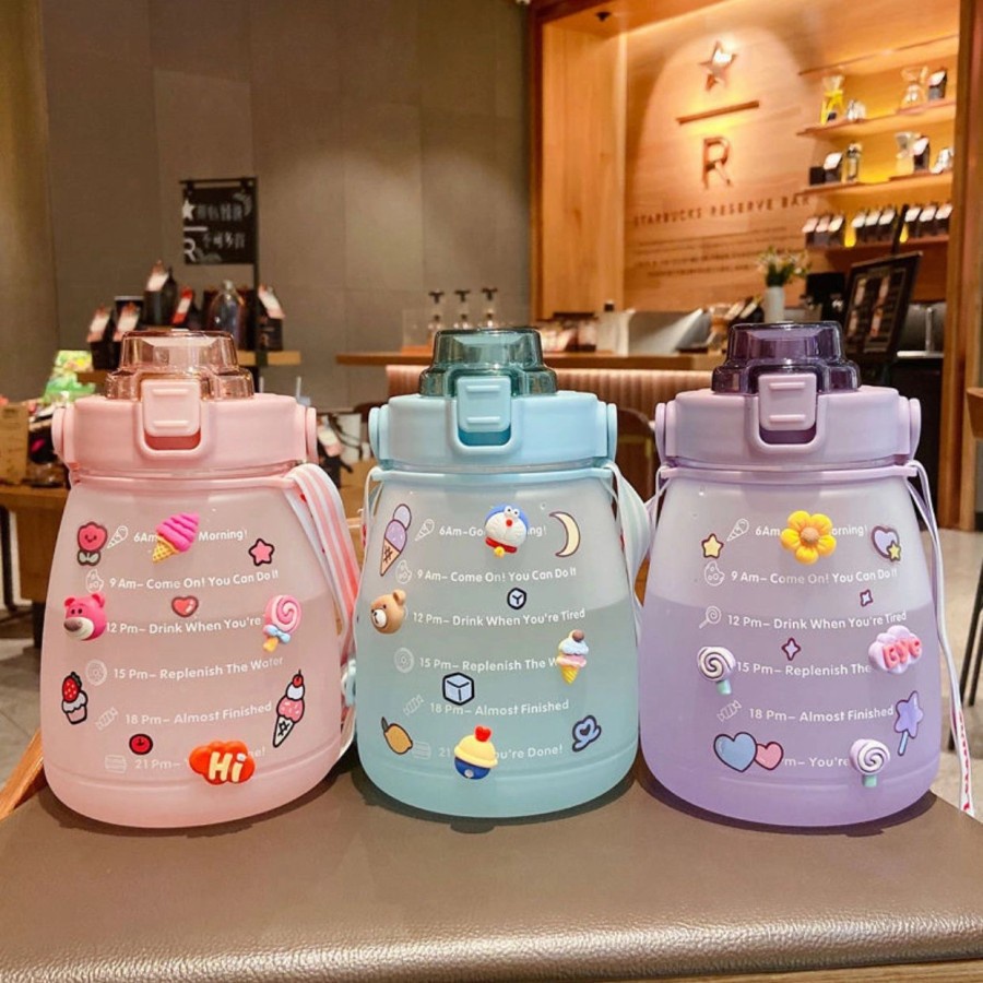 Botol Minum Gemoy Anak 1400ml Tempat Air Minum Motivasi Penanda Waktu Viral Tik Tok Dewasa Pastel Bo