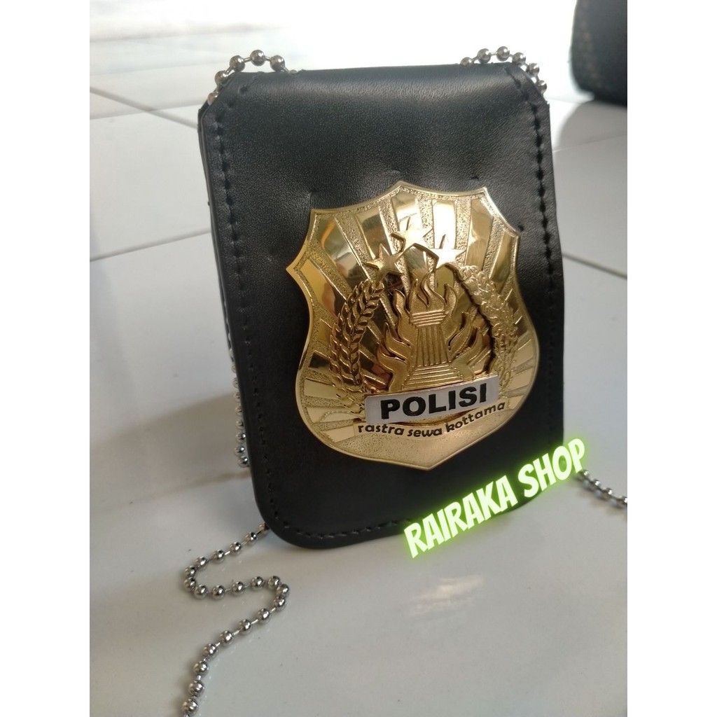 Dompet Kalung Lencana Polisi Dompet Kartu KTA Polisi Kulit Sepaket