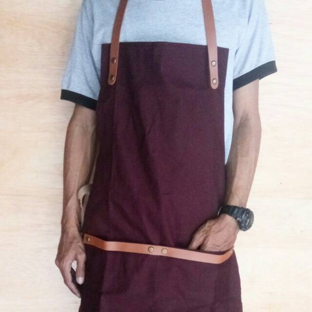 Apron Canvas and Synthetic Leather ( Celemek ), Barista / chef / barbershop