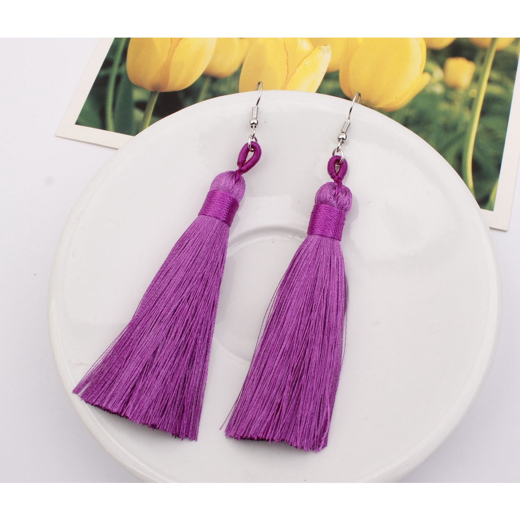 Panjang fringe anting bohemian warna-warni rumbai anting-anting Eropa dan Amerika berlebihan merek t