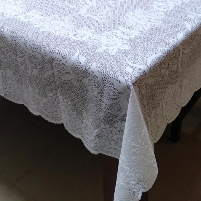 BEST Taplak Meja Makan Putih 150 x 225 cm - Taplak Meja Kain Renda Vintage