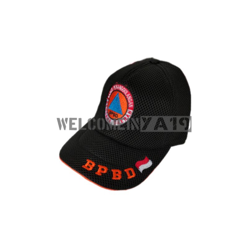 Topi Jaring BPBD / Hitam Tulisan Kecil / Topi Logo Badan Penanggulangan Bencana Daerah