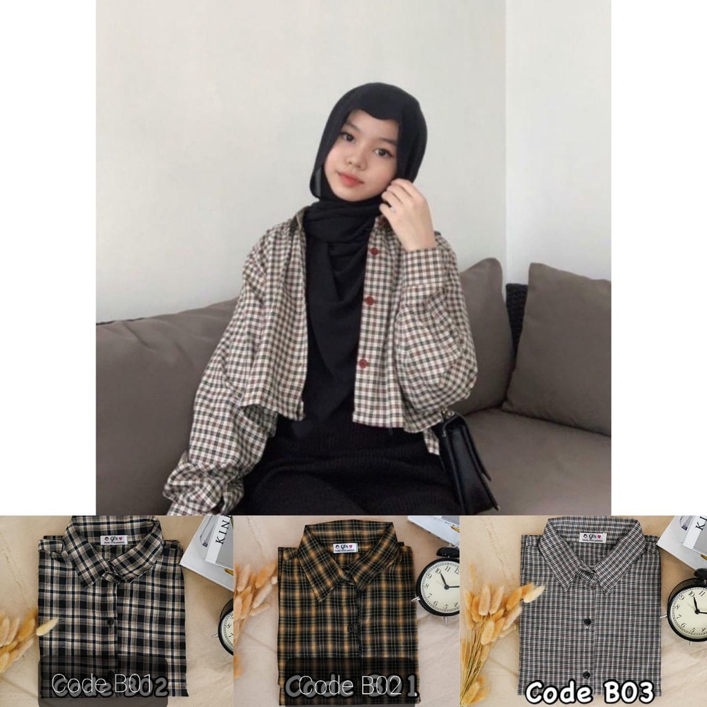 GFS AT BEESY OVERSIZE CROP TARTAN SHIRT