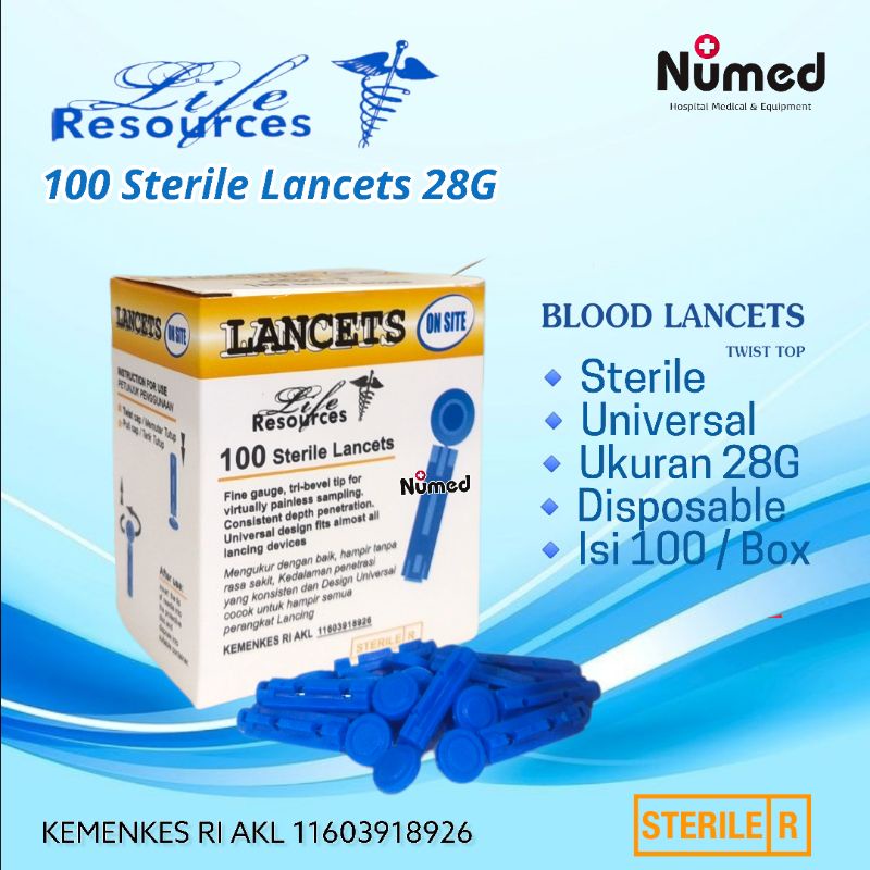 Life Resources Blood Lancet 28G Jarum Pen Cek Gula Darah Original Liferesources isi 100 Pc