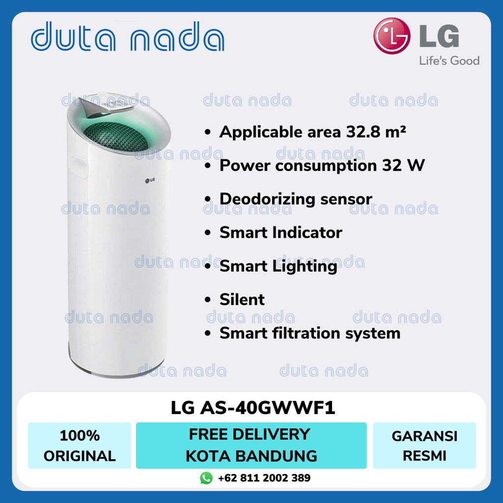 Purifier Udara LG AS40GWWF1 - Penyaring Udara HEPA + Penghilang Bau untuk Ruangan 32.8 m², Putih
