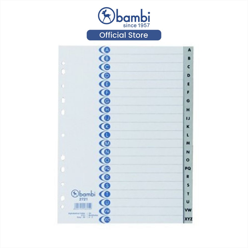 

Bambi Isi Binder A4 Divider & Indexes Pembatas Kertas Binder Edisi Alphabetical Index A-Z with Multiholes Rigid PVC-05 Original