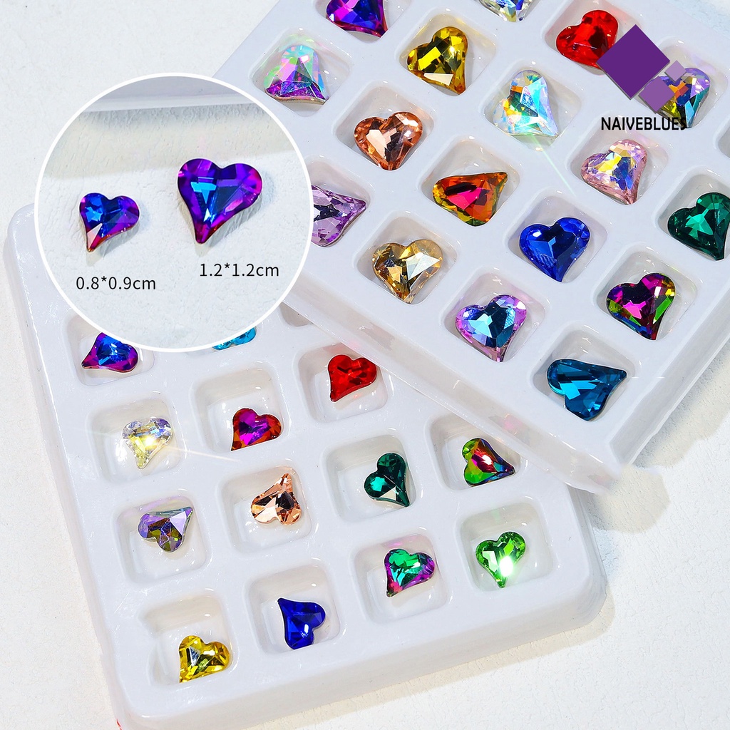 Naiveblue 20Pcs / Set Ornamen Hati 3D Bahan Plastik Tahan Pudar Untuk Aksesoris Nail Art / Manicure