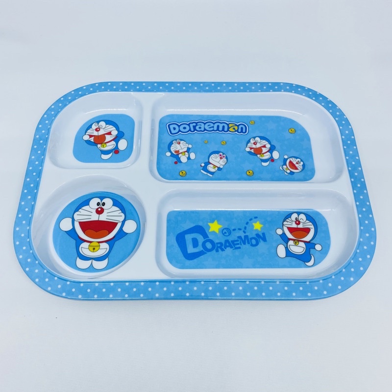 piring makan anak sekat 4 melamin persegi panjang doraemon