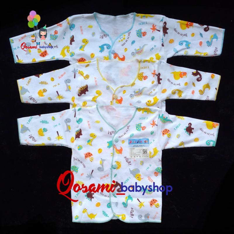 AIRIN 3 pcs Baju Panjang Kancing Bayi Newborn Motif Print SNI