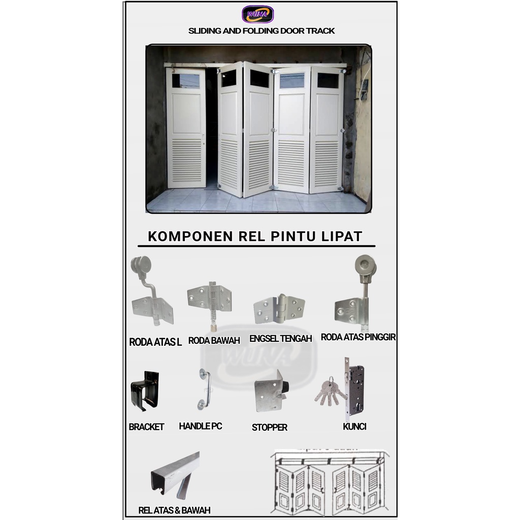 Kompenen/aksesoris rel pintu garasi 6 daun lipat bukaan (5:1) atau (6:0)