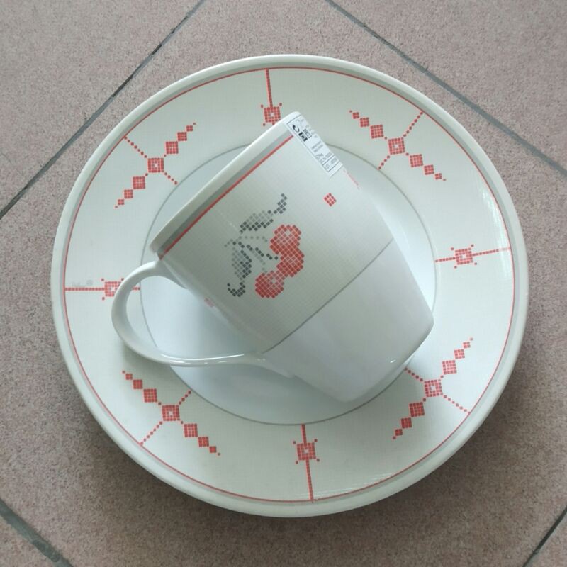 SET PIRING GELAS MUG KERAMIK HIAS SANGO CHERRY MOTIF BUAH CERI