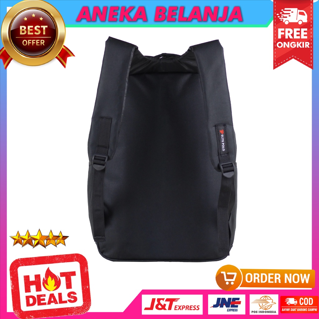 Tas Ransel Pria Model Elite Polo Global Hitam Merah Backpack Seminar Kuliah Kerja Dinas