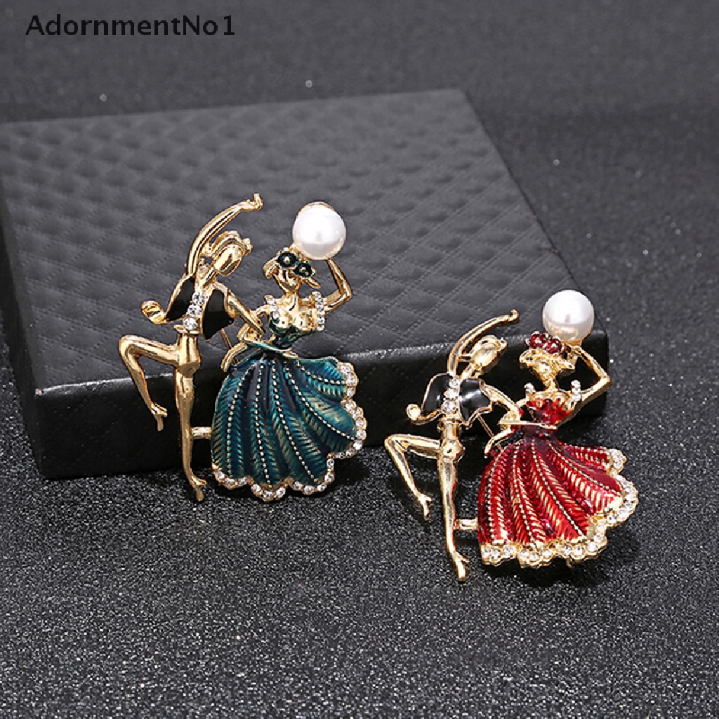 (AdornmentNo1) Bros / Pin Bentuk Penari Balet Aksen Mutiara + Kristal Untuk Aksesoris Wanita / Hijab