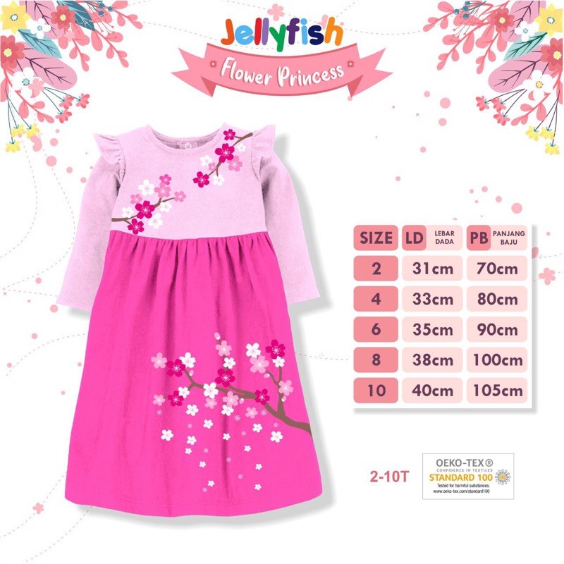 Gamis Long Dres Anak Perempuan Lucu Jelly Fish Flower Princes - Longdress Jellyfish 2 4 6 8 10 Tahun