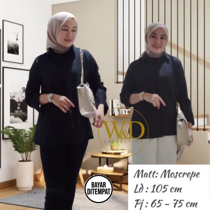 KEMEJA POLOS TANGAN SKODER | BAJU KANTOR PUTIH HITAM | KEMEJA FORMAL| ATASAN WANITA LENGAN PANJANG-Hitam 027