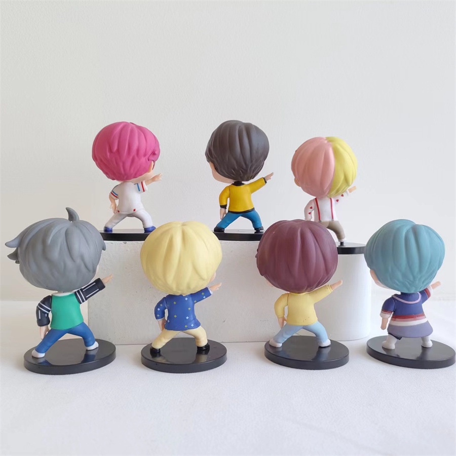 7pcs /set BTS TinyTAN Mini Figure Bangtan Boys Anime Figurine Mainan Boneka Hadiah Idol PVC Model Ornamen Kpop