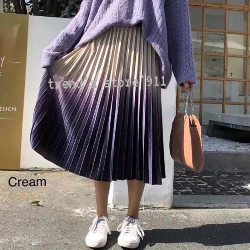 Rok plisket 7/8 bludru velvet gradasi IMPORT KOREA