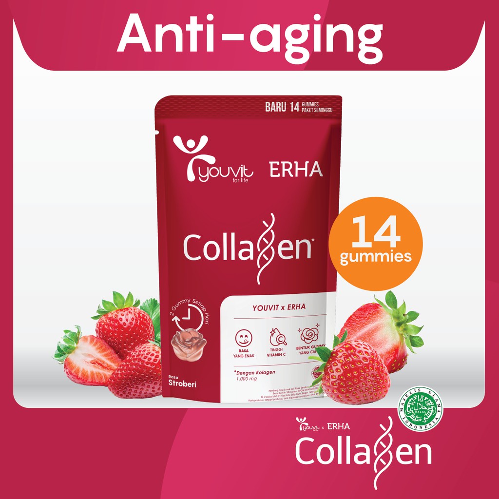 ERHA COLLAGEN YOUVIT X ERHA GUMMY RASA STROBERI ISI 14