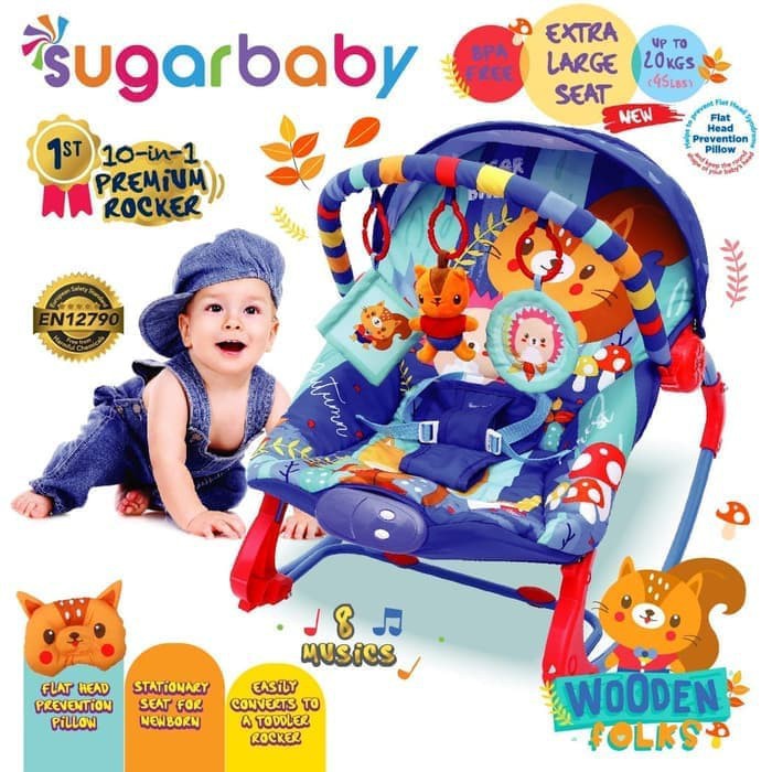 Sugar Baby Bouncer Bayi Sugar Baby 10 In 1 Premium Rocker - New Extra Large Seat