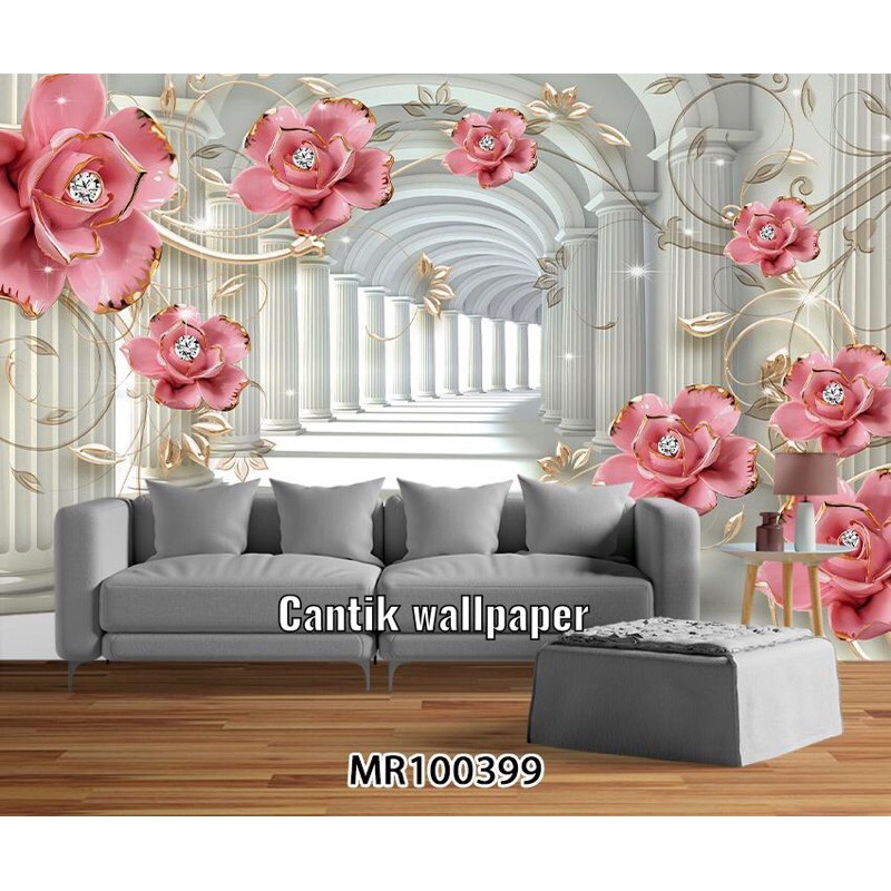 PHOTOWALL MURAL 3D DINDING WALLPAPER MURAL BUNGA GOLD 3D