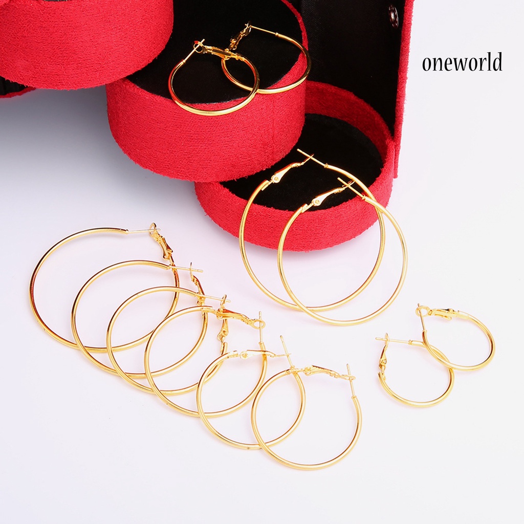 OW@ 6Pairs/Set Fashion Circle Hoop Dangle Earrings Pendant for Female Daily Outfits