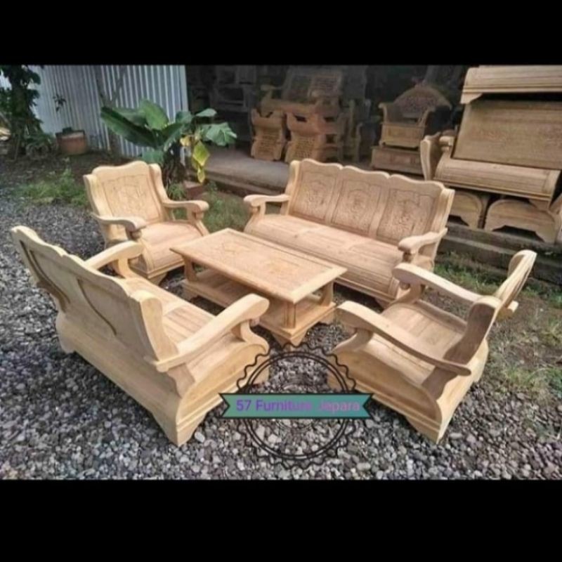 Meja Kursi Tamu Besar Jati - Kursi Ruangan Tamu Ukir Jati Tua Mebel Jepara Mentahan