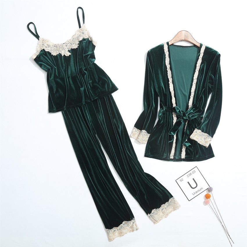 Vee-pajamas baju tidur 3 in 1 beludru kimono/seserahan/baju tidur-hijau