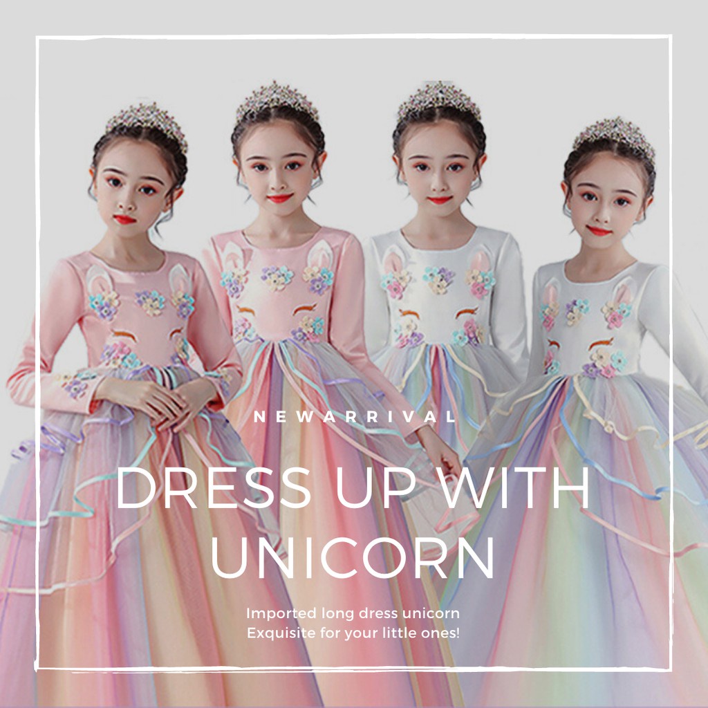 2T-13T DRESS UNICORN ANAK PANJANG / GAMIS UNICORN ANAK LENGAN PANJANG BAJU ULANG TAHUN