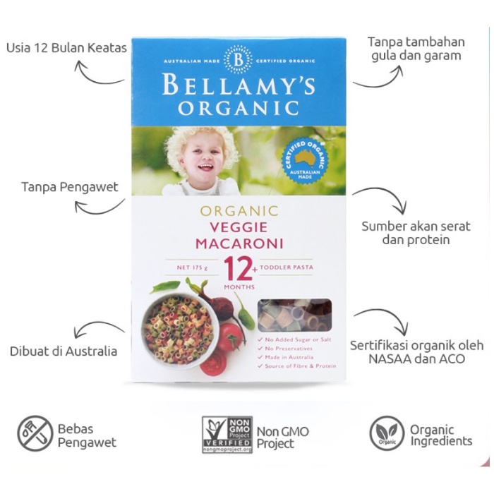 Bellamy's Organic - Snack Bayi - Fruit Chips - Veggie Macaroni - Spelt Macaroni - Veggie Pasta Alphabets - Meal / Bubur Bayi / Jus Bayi / Sereal Bayi Organik - Cereal Bellamys